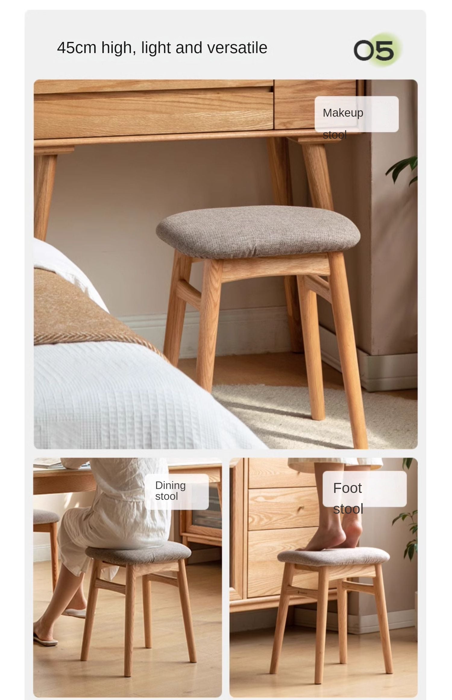 Oak Solid Wood Softpack Makeup Stool