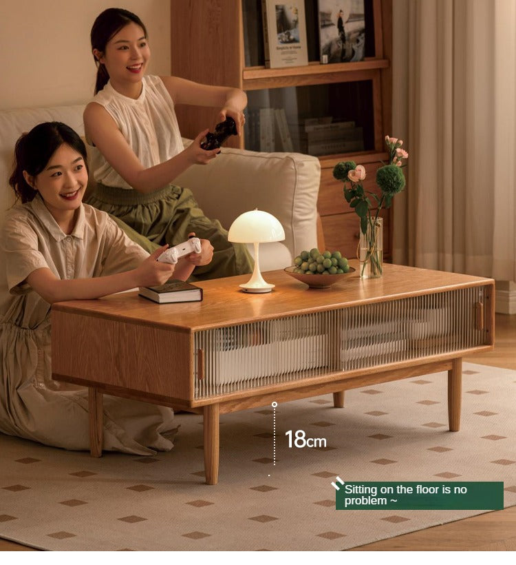 Oak, Beech, Solid Rubberwood Glass Doors Coffee Table