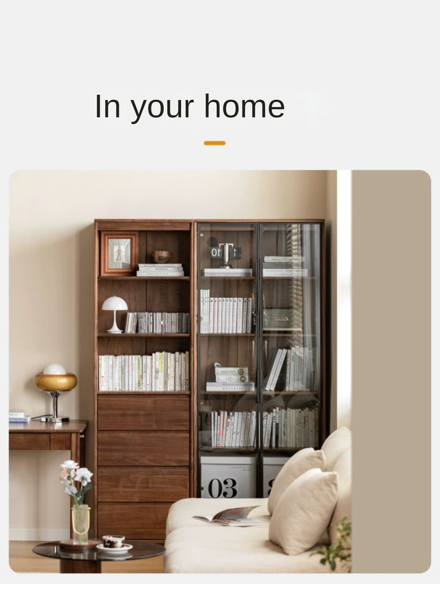Black Walnut, Golden Sandalwood Solid Wood Bookshelf