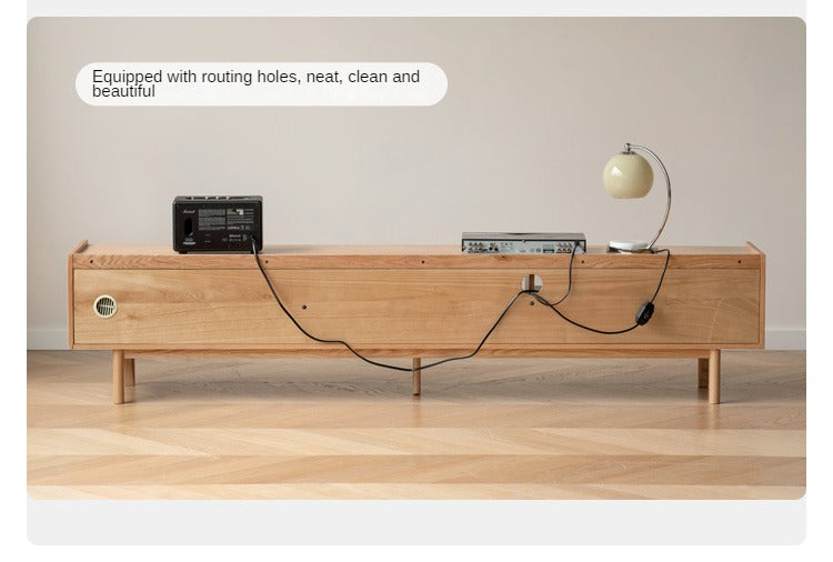 Oak Solid Wood TV Stand Sliding Door.