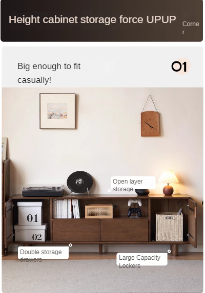 Oak Solid Wood Storage Floor TV Cabinet.