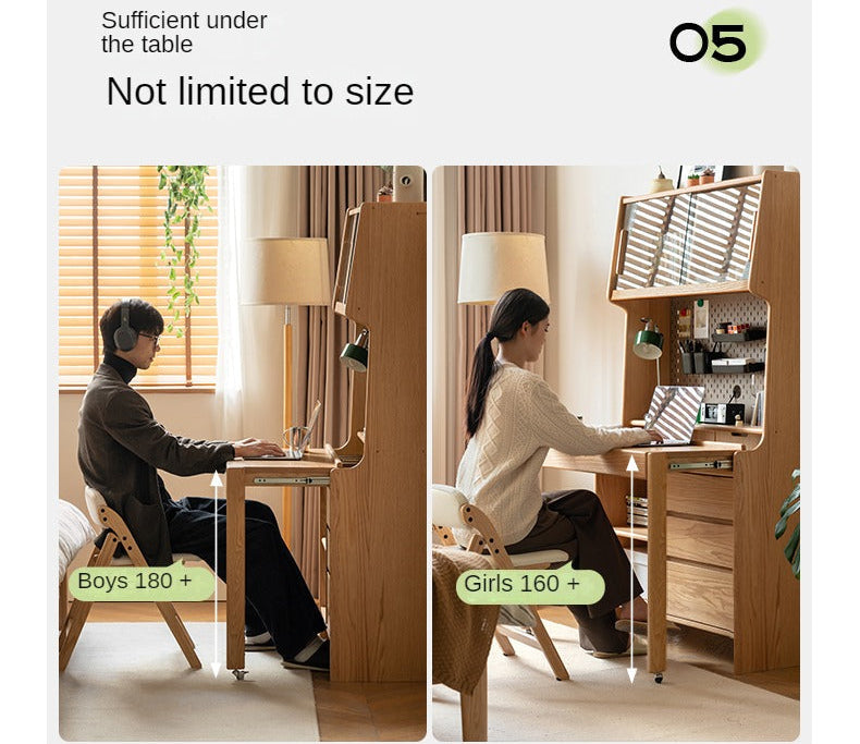 Oak Solid Wood Modern Modern Retractable Desk Integrated Bookcase