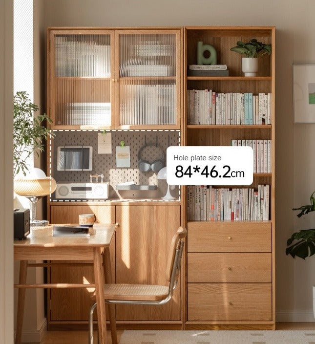 Oak Solid Wood Nordic Style Bookshelf with Floor Storage Cabinet