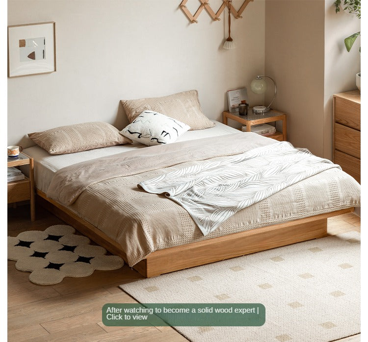 OAK Solid Wood platform bed, headboard-free bed Suspended Bed