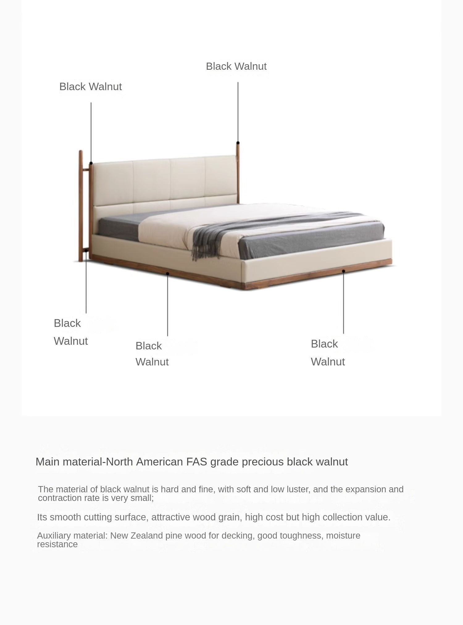 North American Black Walnut Bed Modern Light Luxury Top Layer Cowhide Soft Bed