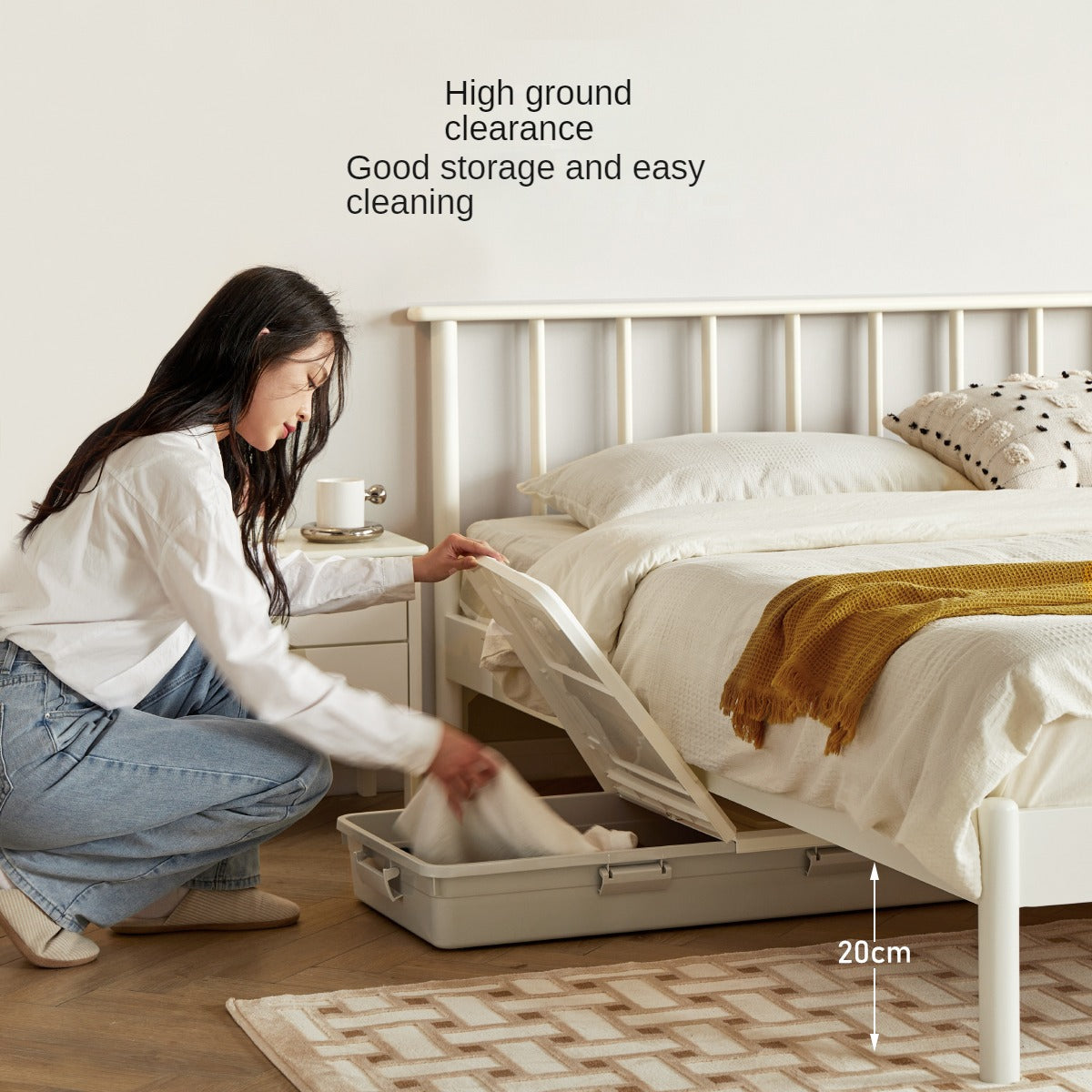 Pine Solid Wood Bed Nordic Light Luxury White Bed
