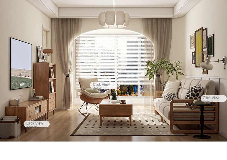 Oak Wood Fabric Sofa String-style Bbackrest.