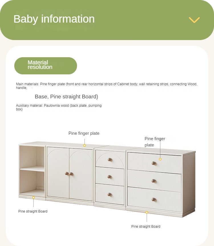 Pine Solid Wood Cream Style Kids Dresser, Chests, Storage Cabinet