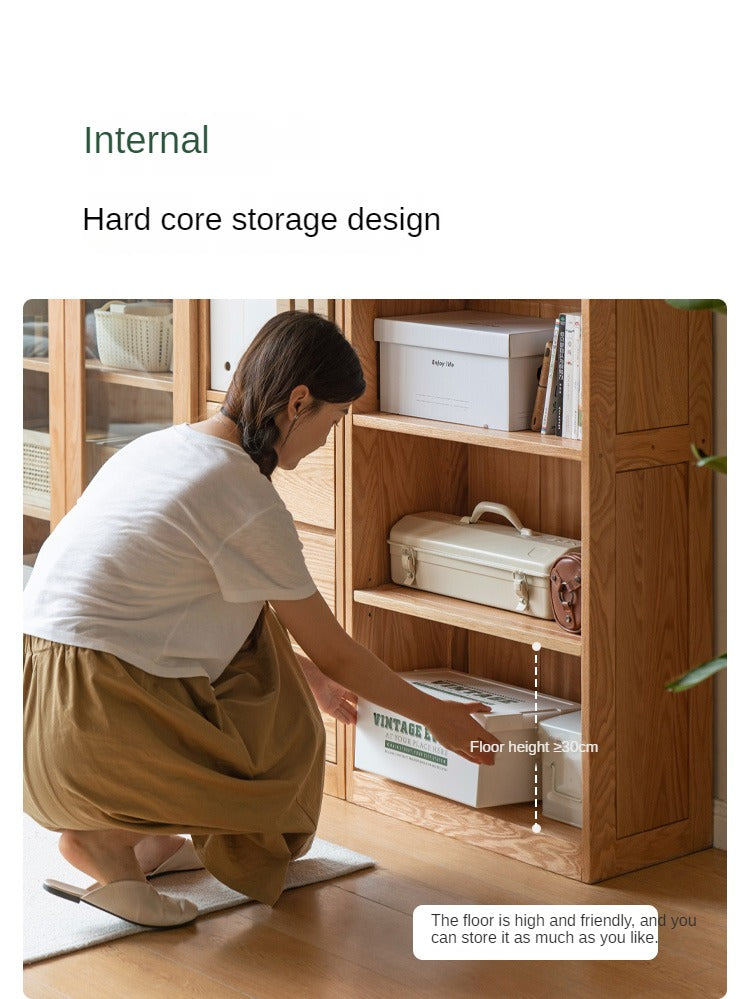 Oak, Solid Rubberwood Modern Bookcase Storage