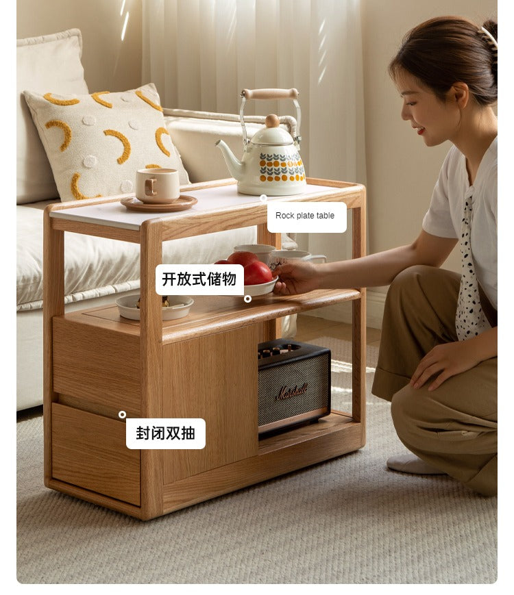 Solid Wood Rock Plate Side Table Movable