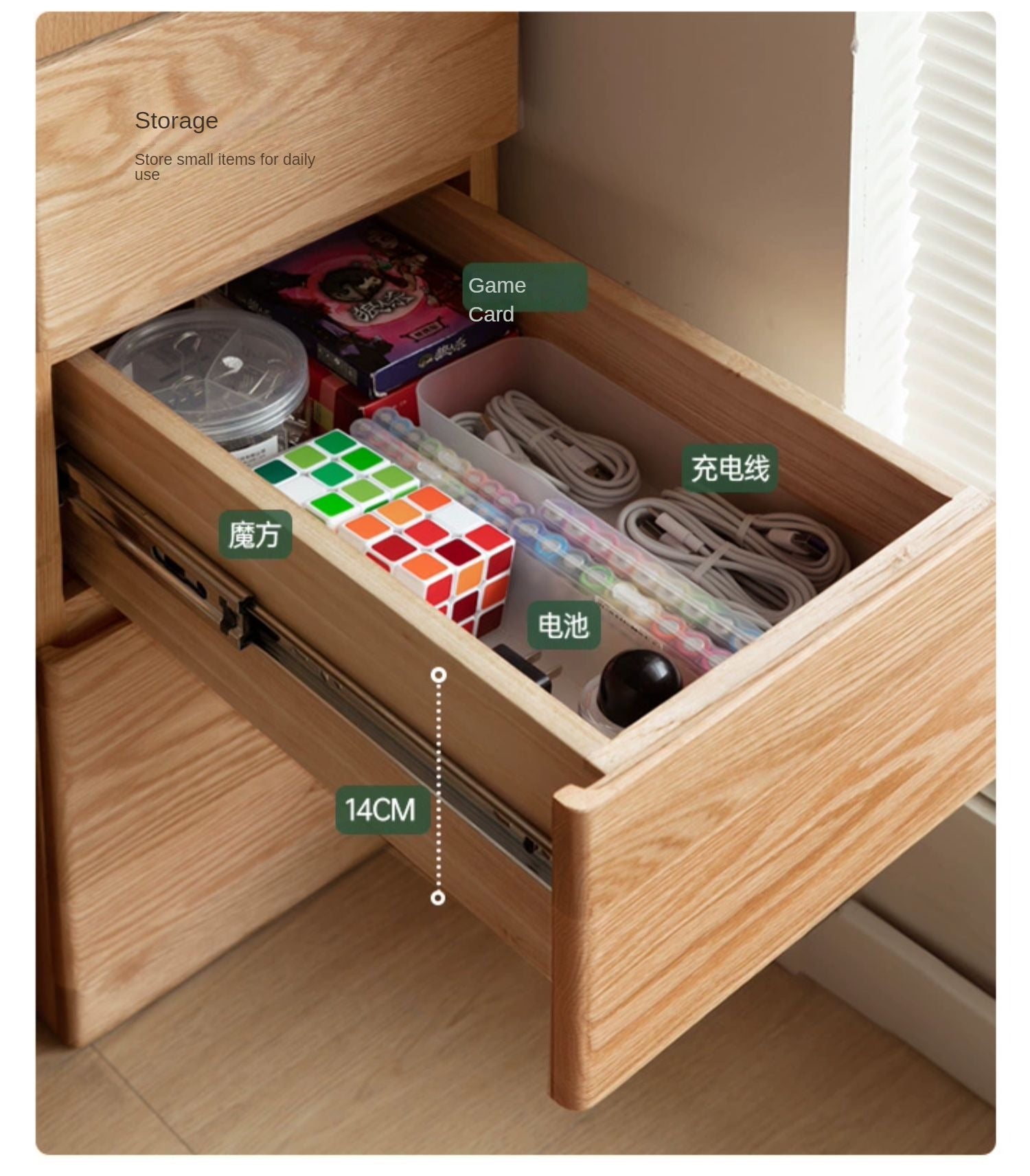 Rubberwood, Oak Solid Wood Bookcase, Floor-Standing Storage Cabinet