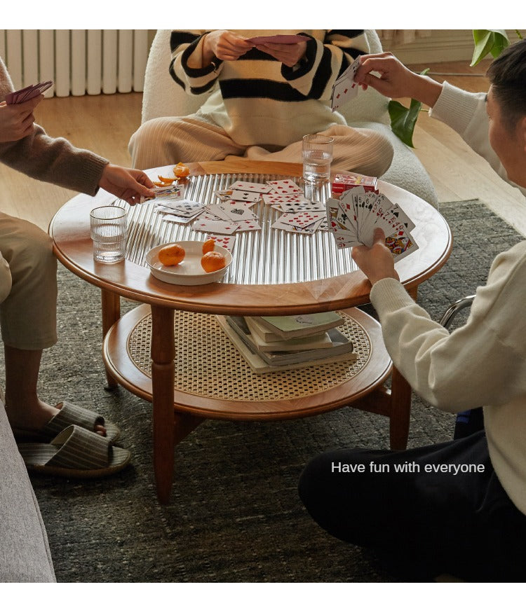 Cherry Wood Solid Wood Glass Round Coffee Table