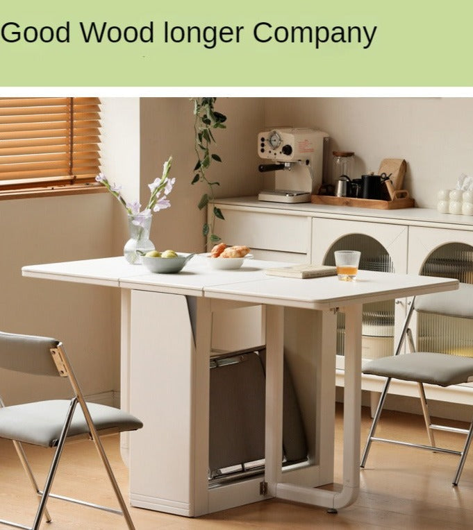 Poplar Solid Wood Cream Wind Rock Slab Folding Dining Table