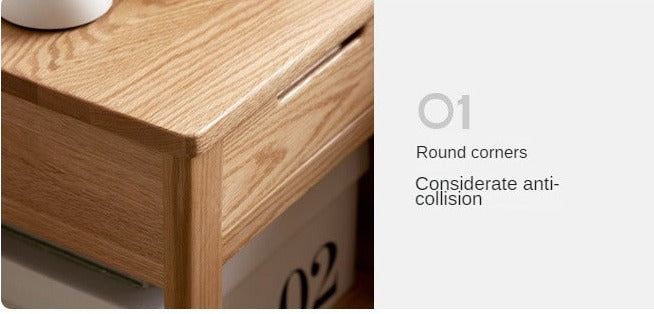 Oak, Beech Solid Wood, Solid RubberWood Nightstand.