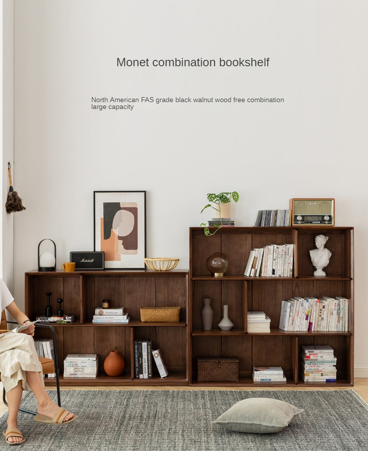 Black Walnut Solid Wood Floor-standing Low Bookcase Combination Bookshelf
