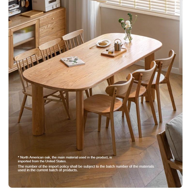 Oak Solid Wood Round Corner Long Dining Table