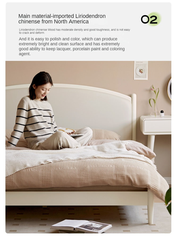 Cherry Solid Wood Bed Technology Сloth Cream Style