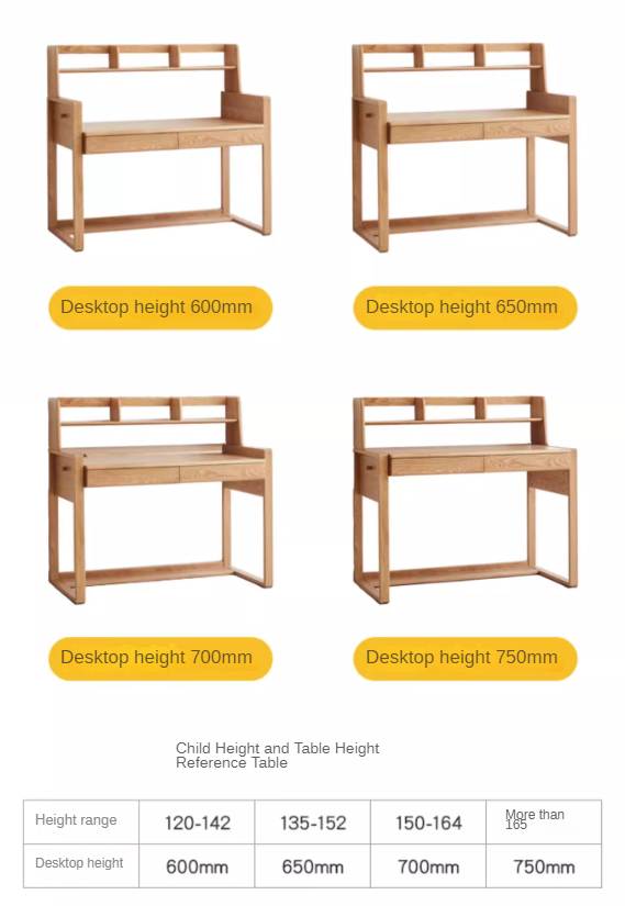 Oak Children's Modern Study Table Can Be Raised and Lowered