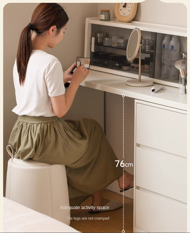 Solid Rubberwood Cream Style Vanity Table Integrated Drawer.