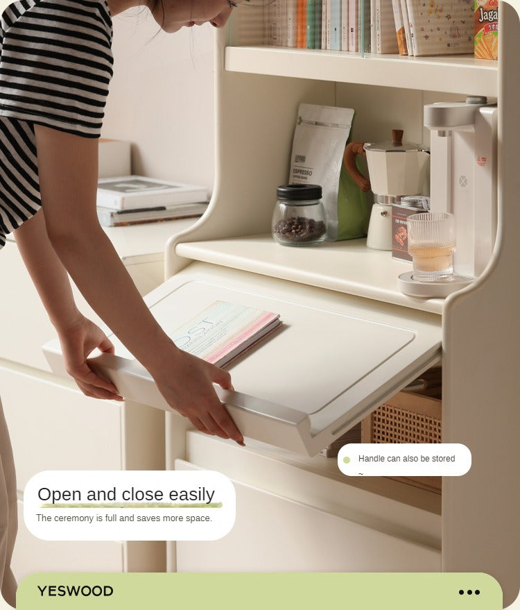 Rubber Solid Wood Bookcase Cream Storage Cabinet Display