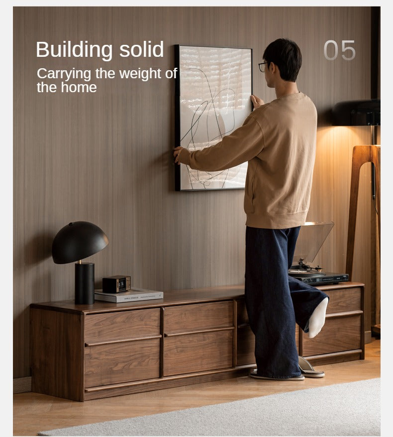 Black Walnut, Sandalwood, Ash, Oak Solid Wood Italian Light Luxury Floor TV Cabinet.