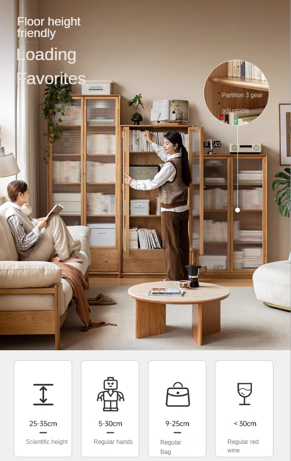 Ash solid wood modern glass floor cabinet.