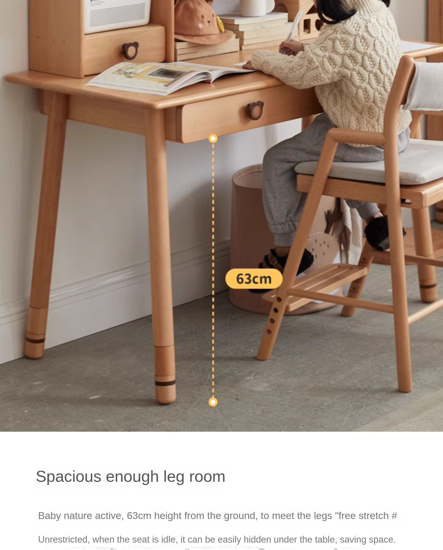 Beech, Oak Solid Wood Children's Study Table