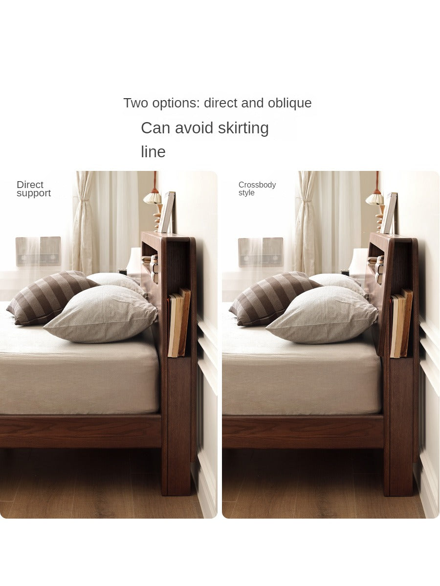 Oak solid wood bed with light walnut-color