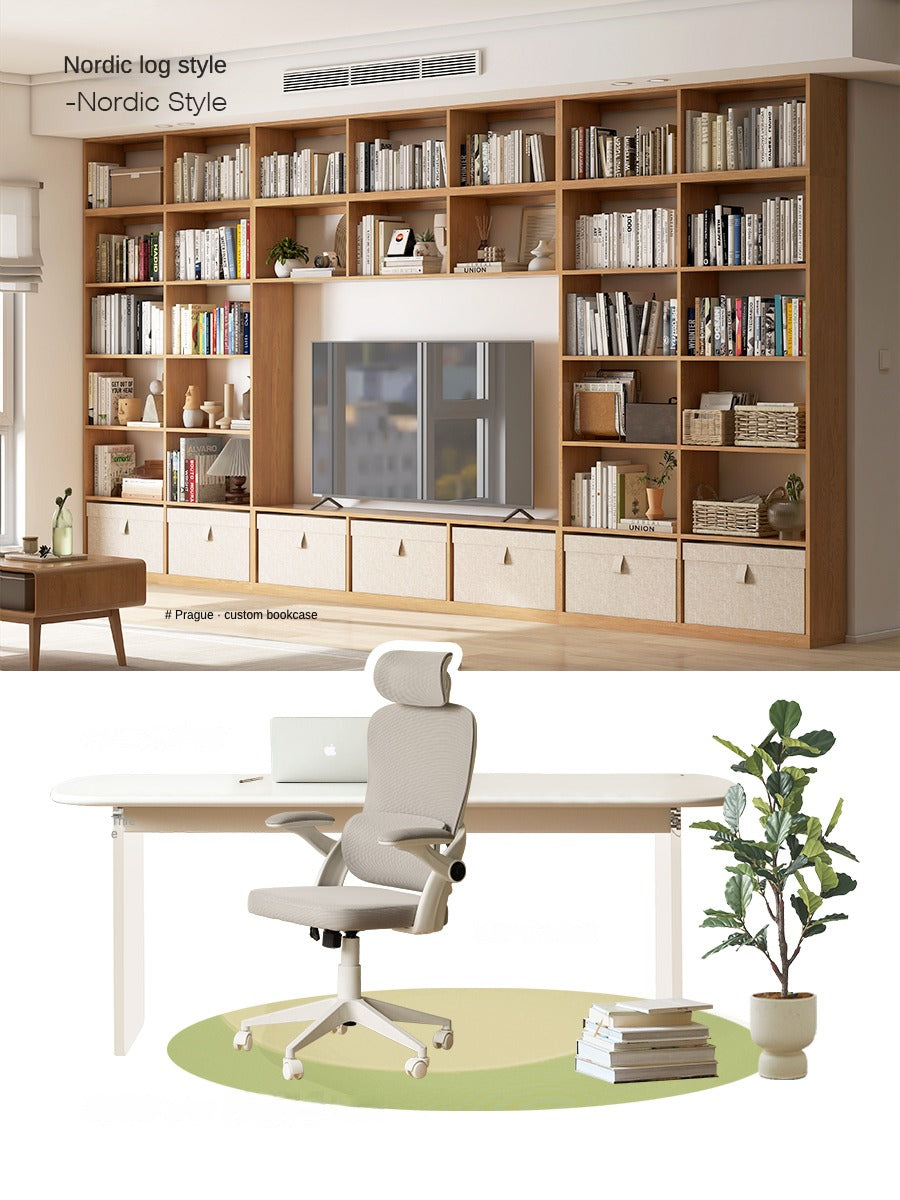 Oak Solid Wood Floor To Ceiling Bookshelves