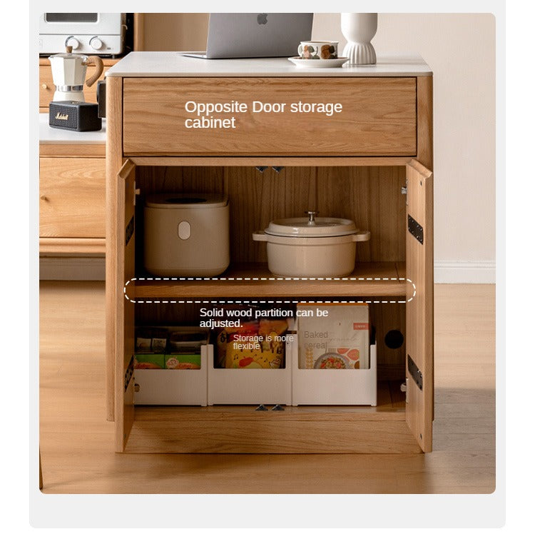 Oak Solid Wood Island + Table Integrated Retractable Rock Board