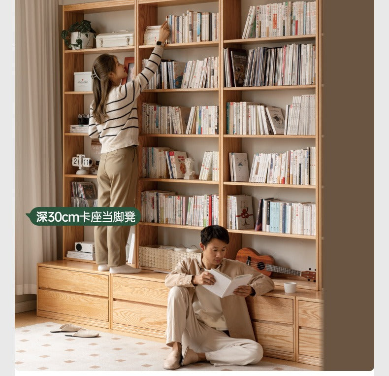 Oak, Ash Solid Wood Wall-To-Wall With Seat Combined Bookshelf