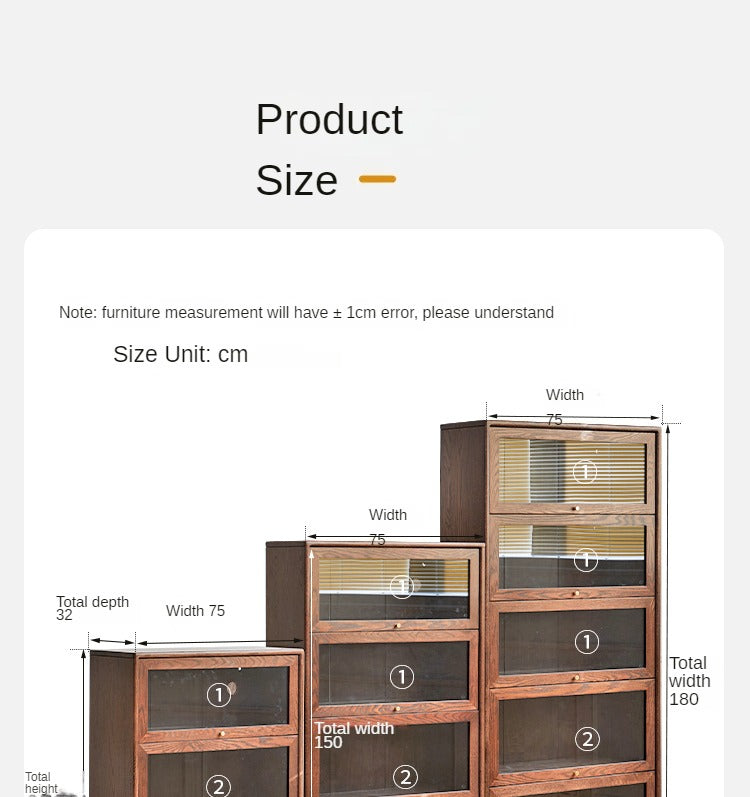 Glass door Bookcase, Side Cabinet Black Walnut, Oak solid wood"