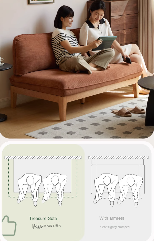 Oak Solid Wood Fabric Sofa.