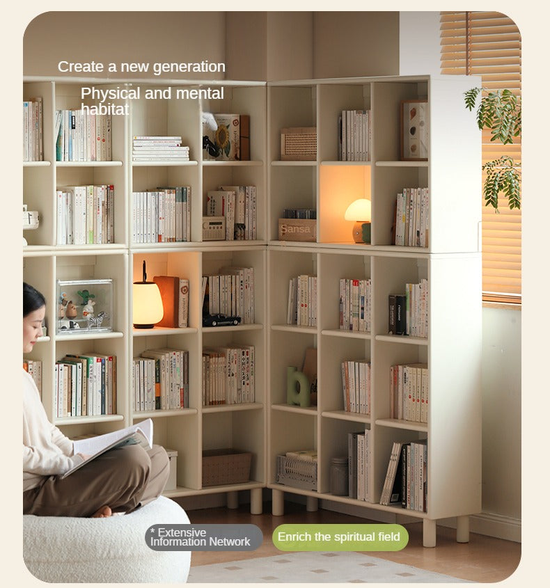 Poplar Solid Wood Bookcase Free Combination Cream Style