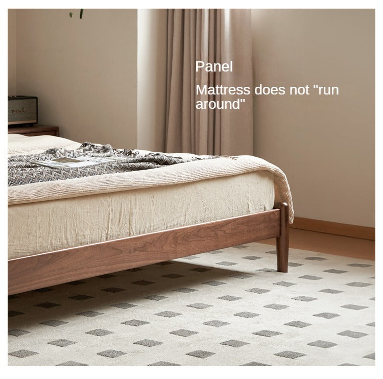 Oak,Black Walnut Solid Wood Top-Grain Cowhide Leather Bed