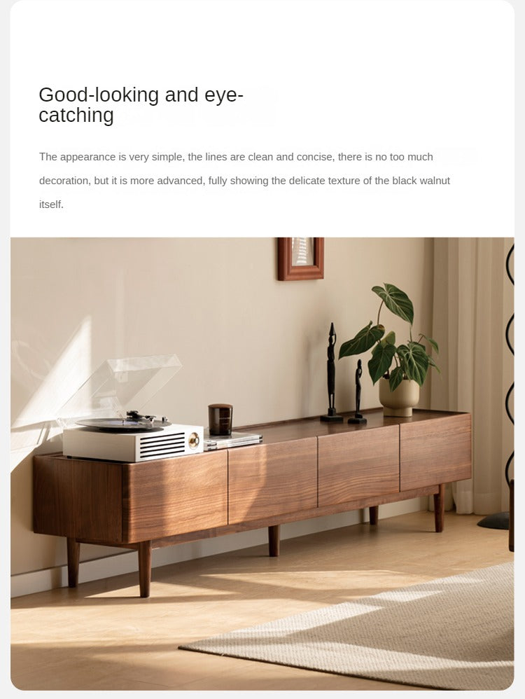 Black Walnut Solid Wood TV Cabinet, Modern and Minimalist-