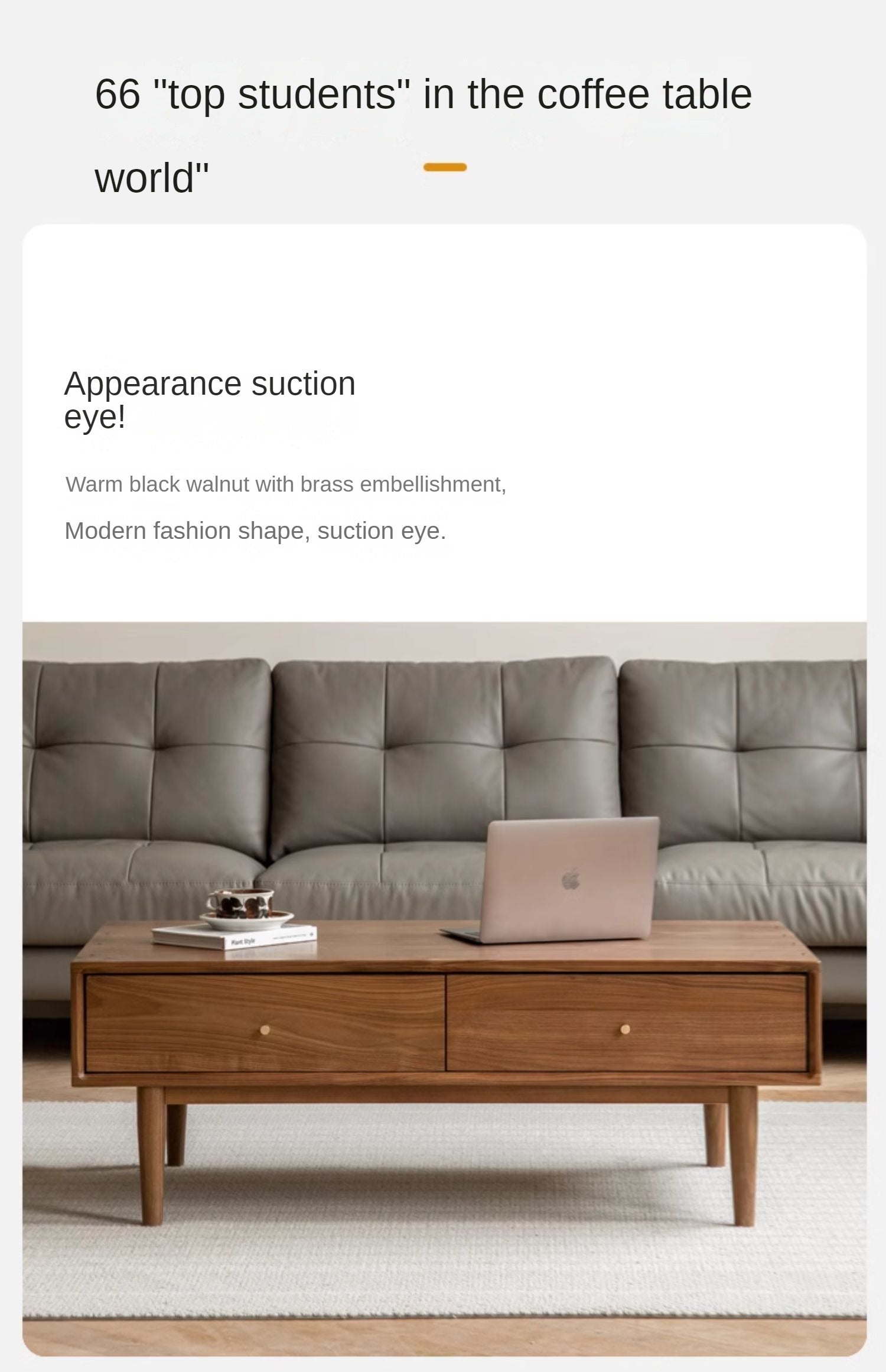 Black Walnut, Sandalwood Solid Wood Rock Plate Modern Coffee Table