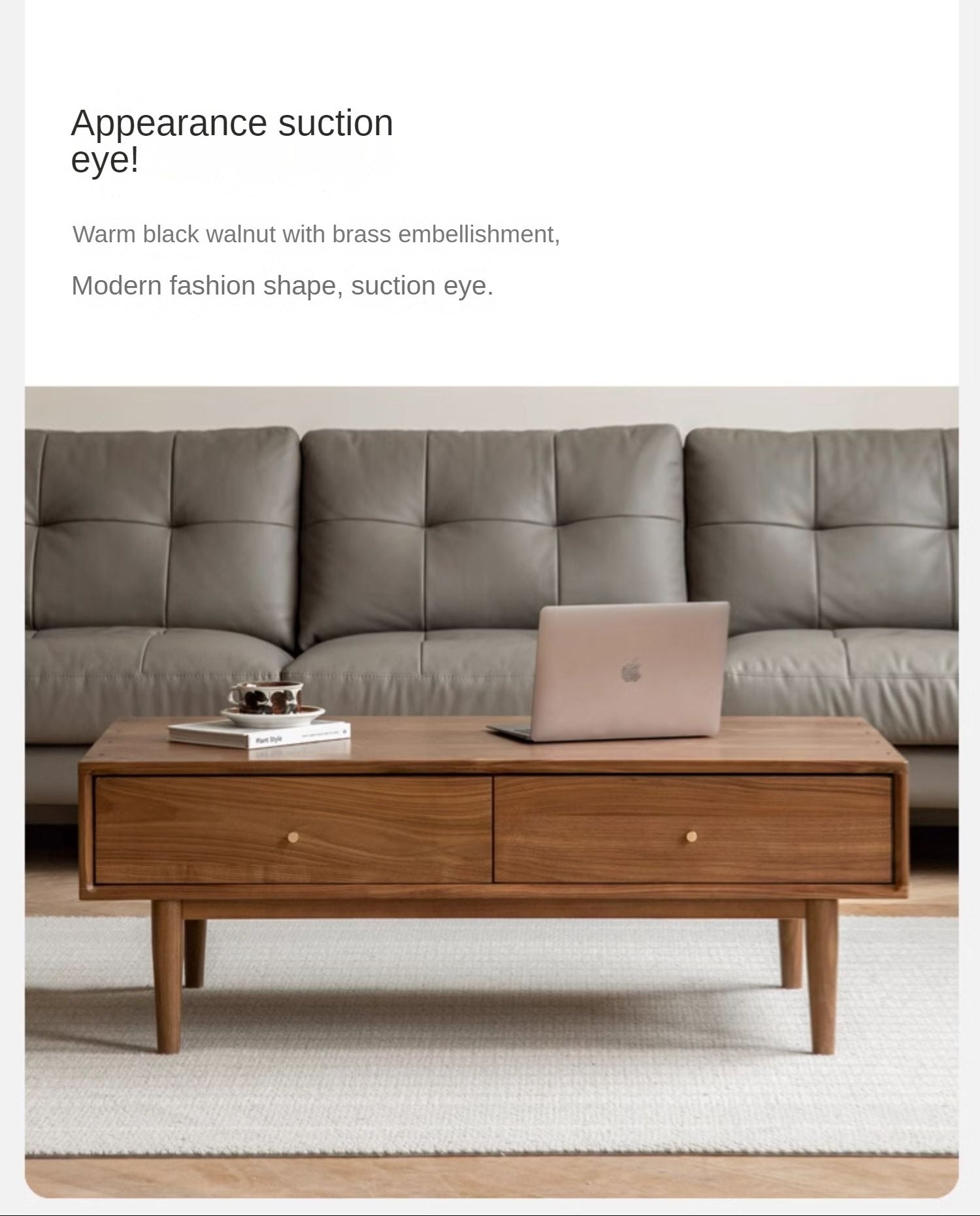 Black Walnut, Sandalwood Solid Wood Rock Plate Modern Coffee Table