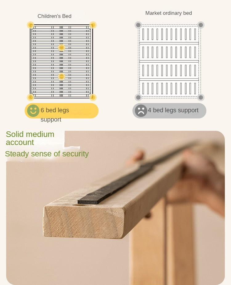 Beech Solid Wood Children's Rainbow Montessori Platform Bed.