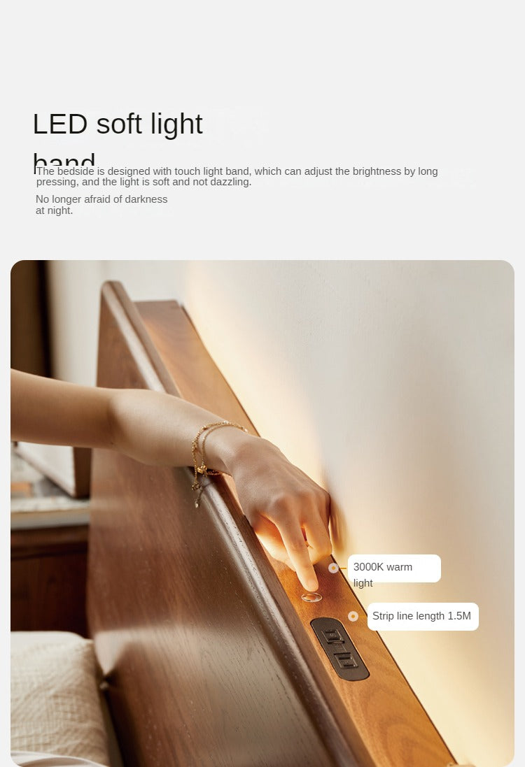 Oak, Rubberwood Solid Wood, Multifunctional Storage Box Bed