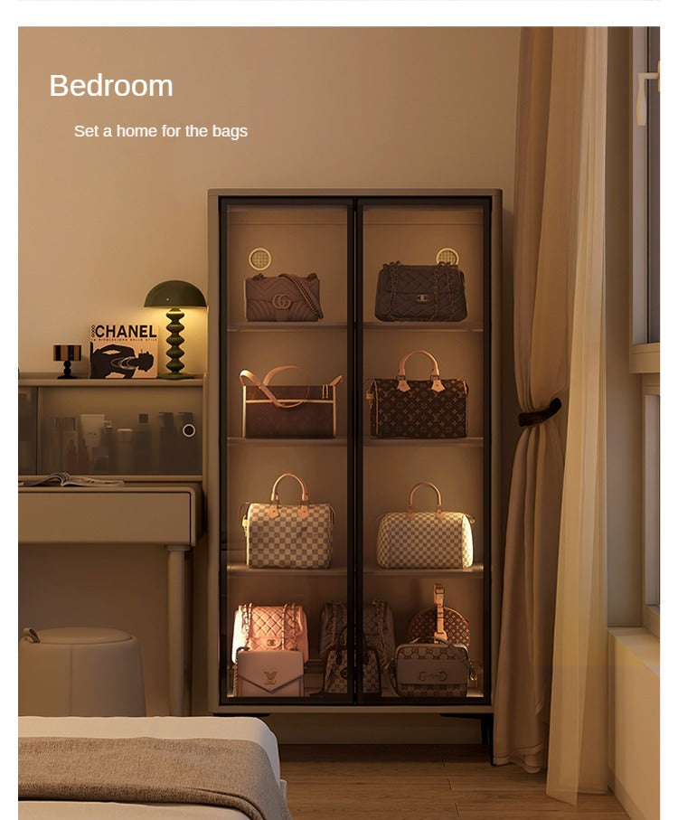 Tulipwood Solid Wood Wine Cabinet, Display Cabinet Glass Door Light Luxury