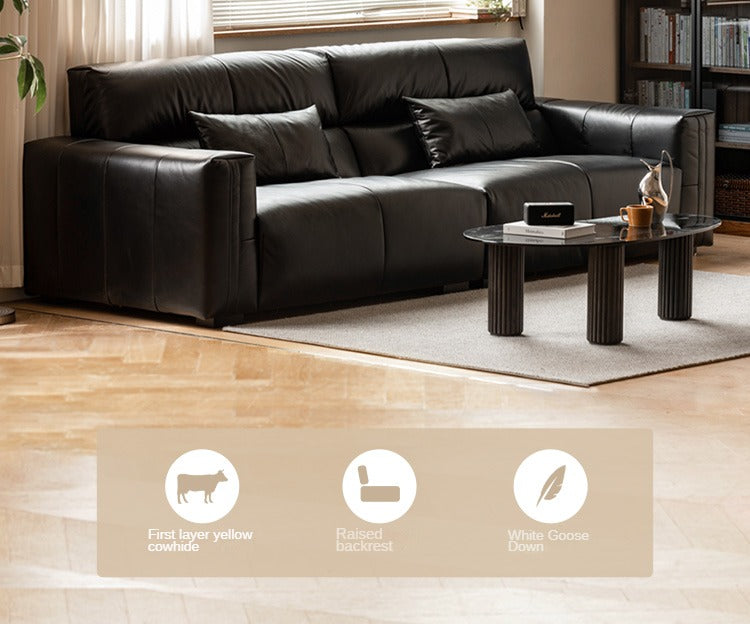 Genuine Leather Sofa Italian Top Layer Cowhide Down Sofa.