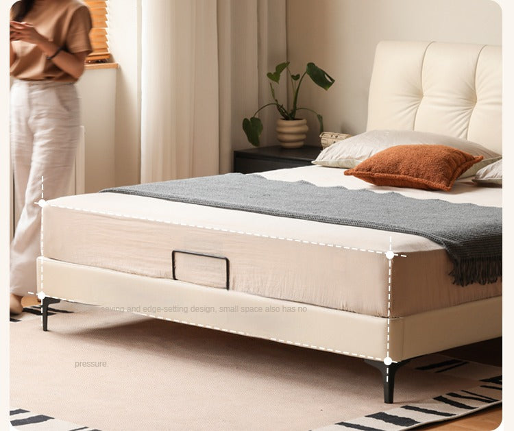 Genuine Leather, Ecological Cloud Leather Bed Cream Style Light Luxury