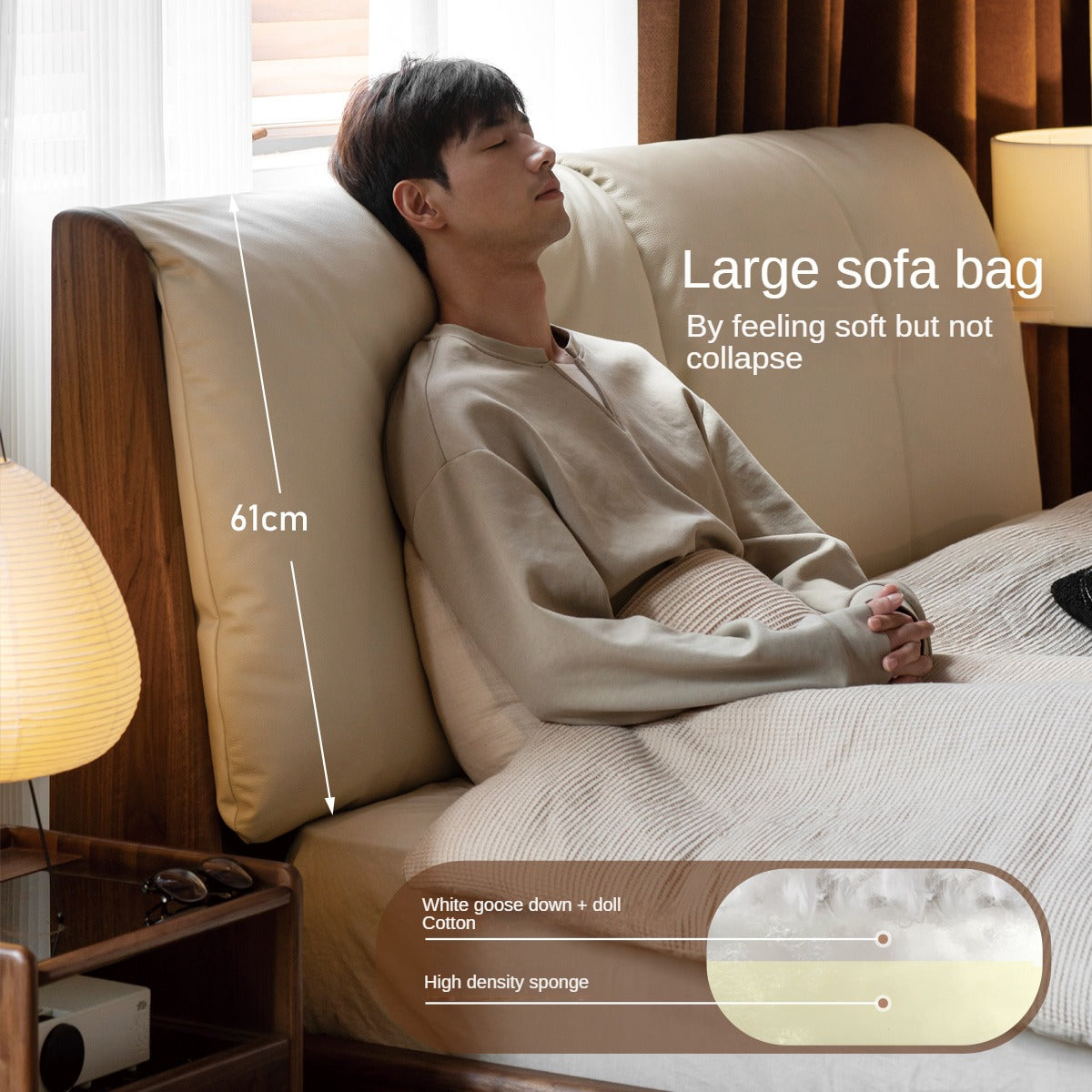 Teak, Black Walnut Solid Wood Genuine Leather Soft Bed Italian Light Luxury