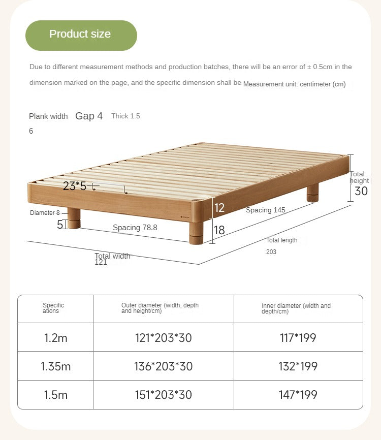 Beech Solid Wood Children's Splicing Platform Bed, Headboard-Free Bed