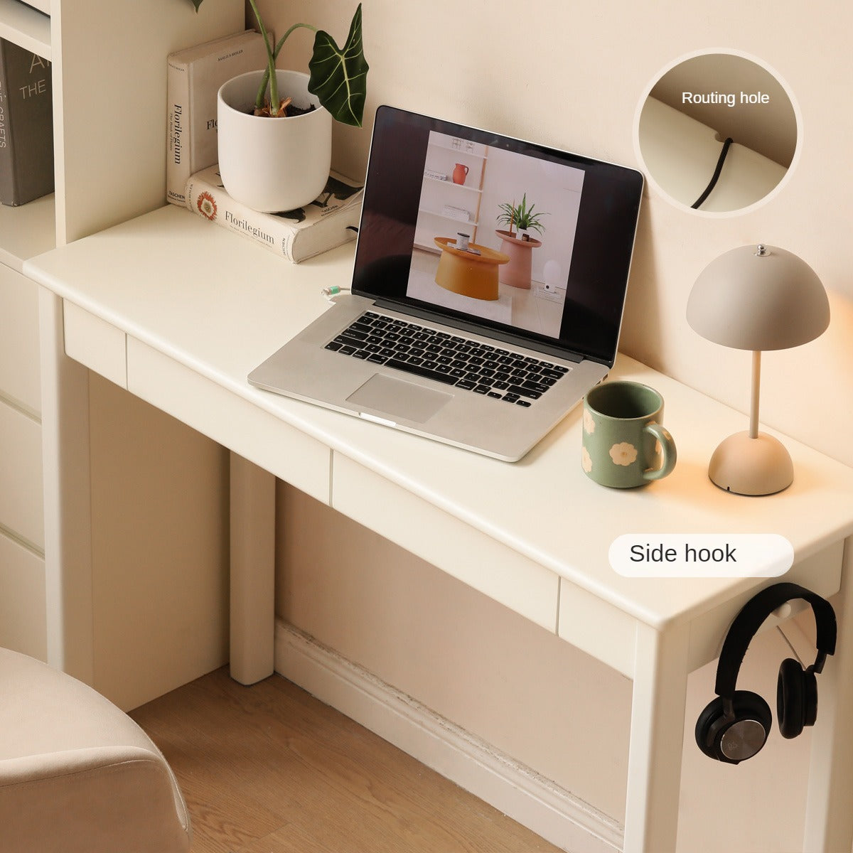 Poplar Solid Wood Modern Narrow Cream Style Drawer Desk