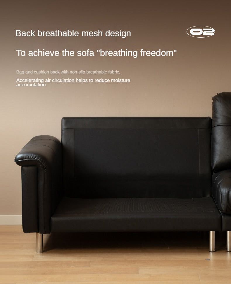 Leather Light Luxury Black Straight Sofa,