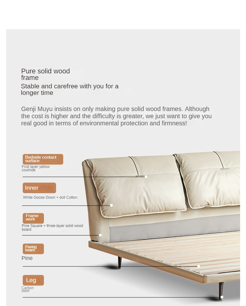 First Layer Cowhide Upholstered Suspension Down Bed Cream Style Elephant Ear Bed