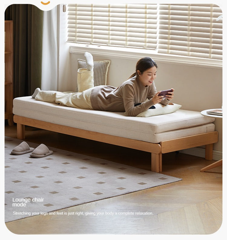 Beech Solid Wood European Folding Dual-use Double Sofa Bed.