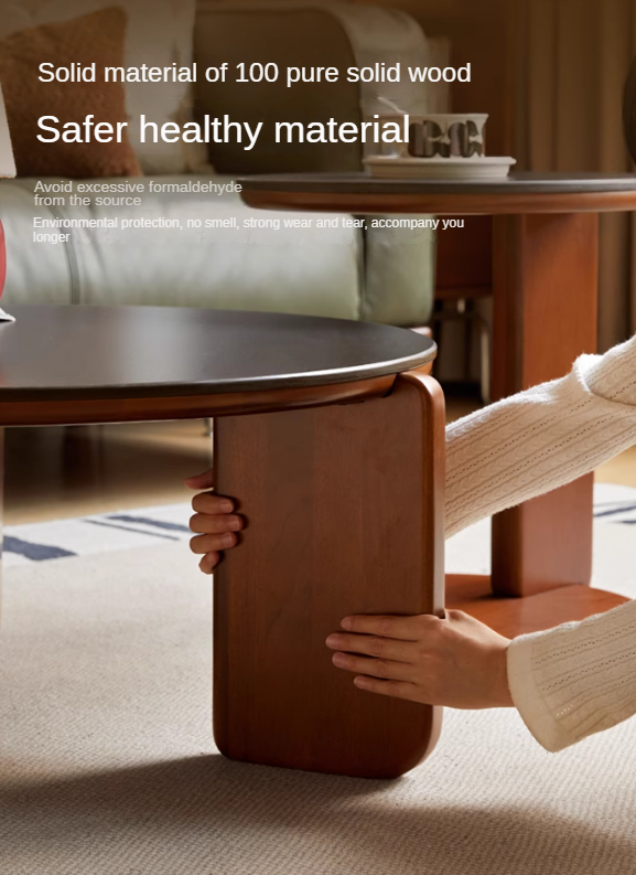 Poplar Solid Wood Rock Board Medieval Round Coffee Table